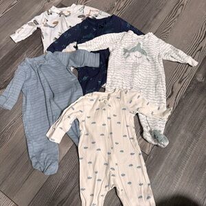 Carter's 3 month Pajama Bundle Blue and White Footies Baby